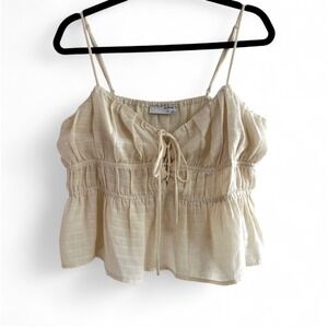 Sophie Rue Beige Dainty Smocked Sheer Cropped Sleeveless Cami Top Large‎